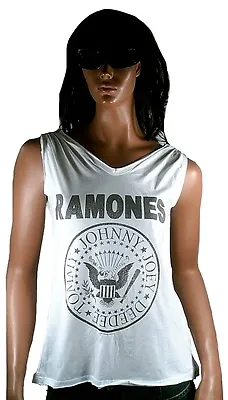 Amplified Official Ramones Hey Ho Let's Go Rock Star Designer Straps Top SHIRT S • £31.61