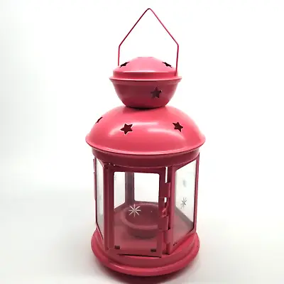 $11.98 • Buy IKEA ROTERA Tealight Candle Metal Glass Lantern 20529 Pink Coral Cutout Stars 8 