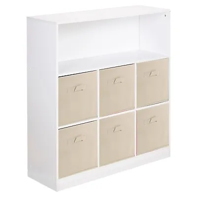 Wooden Wide 7 Cubed Cupboard Bookcase Storage Units Shelves 6 Drawers Baskets • £59.99