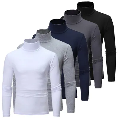 Mens Mock Turtleneck T-Shirt Solid Long Sleeve Pullover Basic Undershirt Tops ✔ • $8.97
