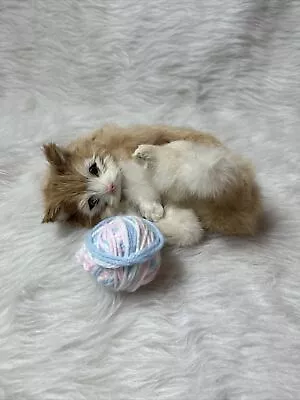 Realistic 7” Kitty Cat Kitten Laying On Side With Yarn Ball Made Of Rabbit Fur • $34.99