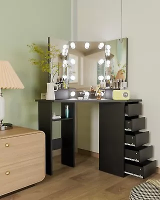 Makeup Vanity Desk Set W/LED Lighted Mirror &Drawers Dressing Table @Women&Girls • $158.99