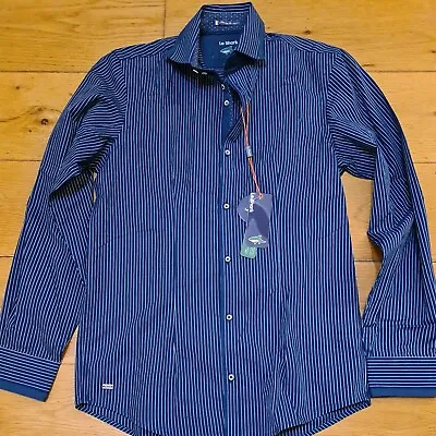 Le Shark Shirt Blue Long Sleeve Striped New WT Size Small • £12.95