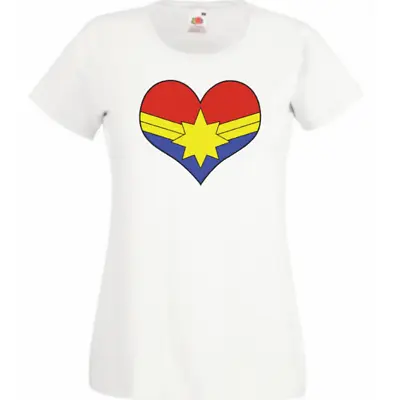 Capt Marvel Love Heart White Or Grey T Shirt Ladies Top Cotton New Superhero  • £9.49