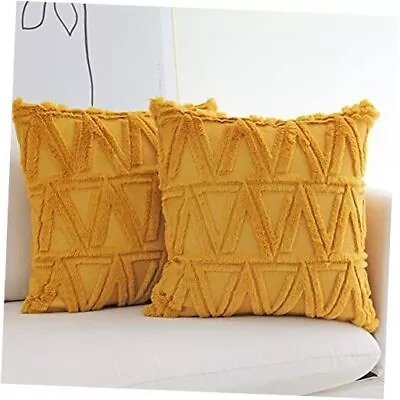  Plush Short Wool Velvet Decorative Throw Pillow Covers 18 X 18-Inch Yellow • $20.49