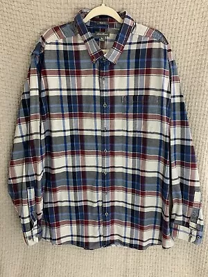 Eddie Bauer Shirt Men's 3XLT Blue Red Gray Plaid Flannel Relaxed Fit Button Down • $10.80