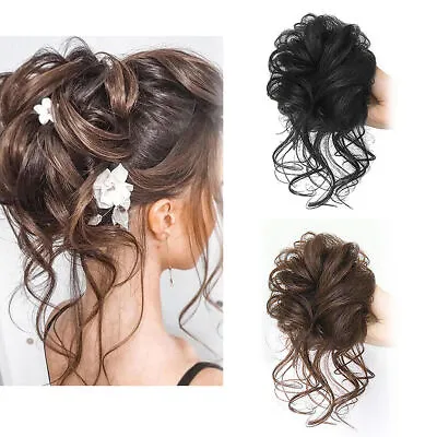 £4.75 • Buy Natural Curly Hair Extensions Messy Bun Hair Piece Scrunchie Updo Real As Human