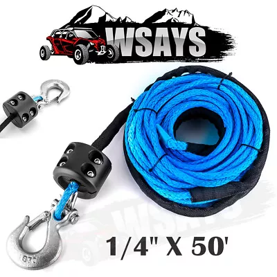 1/4  X 50' Synthetic Winch Rope+5/16'' Clevis Hook Stopper For Polaris RZR 1000 • $27.99