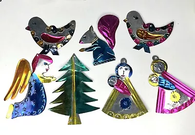 VTG Mexican Style Folk Art Punched Hand Painted Tin Christmas Ornaments Lot 7 • $12.99