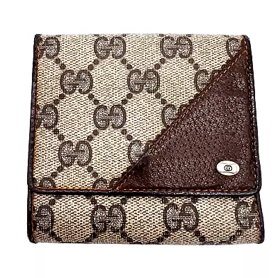 GUCCI Vintage GG Canvas Leather Bi-fold  Wallet Beige Auth • $76.99