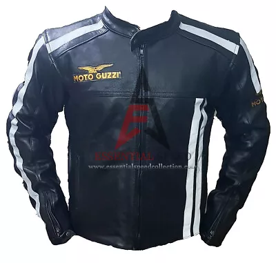 Moto Guzzi Motorbike Leather Jacket In Cowhide With 5 Armour Protection Inside • $176.82