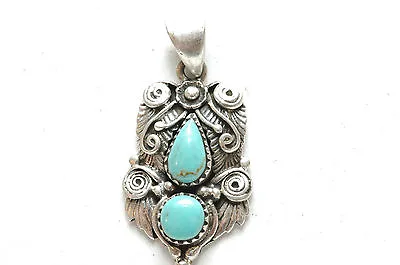 Vintage 2 Stone Turquoise Pendant Sterling SiIver • $39