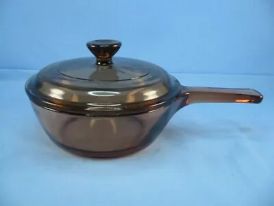 Corning Visions Ware Glass Sauce Pan Pot .5 L Amber Cookware USA Pyrex P81C Lid • $18