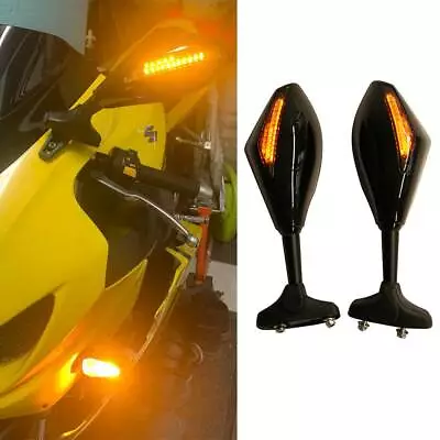 Motorcycle Mirrors With LED Turn Signal For Suzuki GSXR 600 750 1000 SV600 SV650 • $39.86