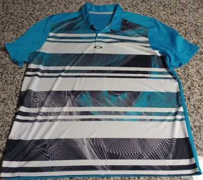 Oakley Mens XXL Golf Polo Blue Stripe Graphic Short Sleeve Shirt Regular Fit 2XL • $14.95