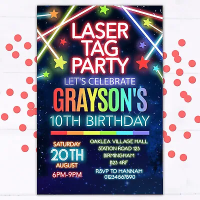 £5.89 • Buy Personalised Laser Tag Party Invitations, Birthday Invites,10 + Envelopes