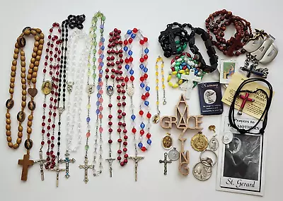 Vintage Religious Catholic Rosary Medals Bracelets Keychain Crucifix Cross Lot • $12.99