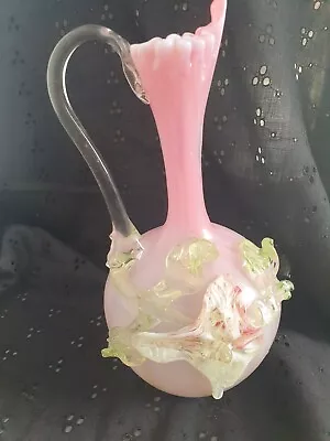 £26.50 • Buy Pink Cranberry Opaline Glass Victorian Jug Old Antique Flowers Floral Design