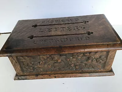 £125 • Buy Antique Victorian Letter Storage Box Oak Arts And Crafts With Gothic Lettering