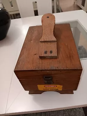 Kiwi Genuine Oak Wood Shoe Shine Box Server Stand Vintage Good Condition Preown • $19.99