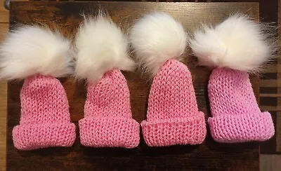 Hand Knitted X4 DOLLS Hats Bundle Knitted Clothes Dolls Outfits Premature Baby • £6.50