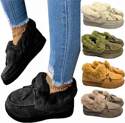 £8.95 • Buy Ladies Womens Faux Fur Lined Warm Winter Moccasin Ankle Bootie Slippers Shoes Sz
