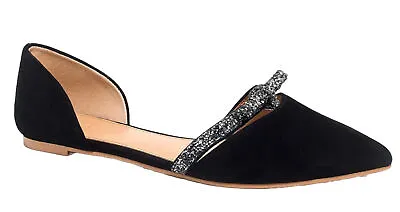 * New J Crew Factory  Sz 8.5 Suede D'Orsay Flats With Glitter Bow Black Holiday • $48