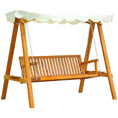 Outsunny Swing Chair 3 Seater Swinging Wooden Hammock Garden Seat Outdoor Canopy • £237.99