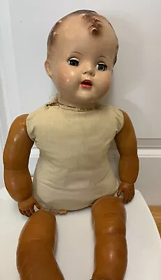 1940s Magic Skin Doll Antique With Moving Eyes. 20” With  Original Picture • $69