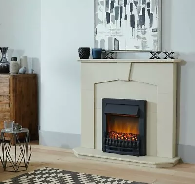 Electric Fire Stone Effect Wood Fireplace Surround Black Coal Led Flame Bnib • £365