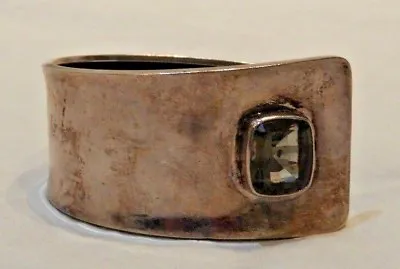Vintage Mexican Sterling Silver With Glass Stone Accent Chunky Cuff Bracelet  • $98.55