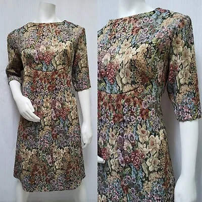 Vintage 1960s Gold Metallic Floral Brocade Dress - Size M/L - EUC • $67.50