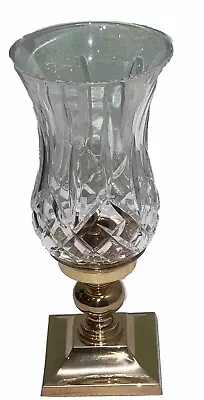 Waterford Crystal Lamp Lismore Brass Base Hurricane Candle Holder 11”Tall NO • $80