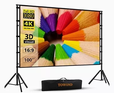 Towond Projector Screen With Stand 100 Inch Carry Bag Backyard Movie Night • $49.99