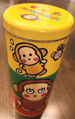 Vintage Sanrio Monkichi Monkey 3 Tier Stacking Tin Container Cylinder Round • $49.99