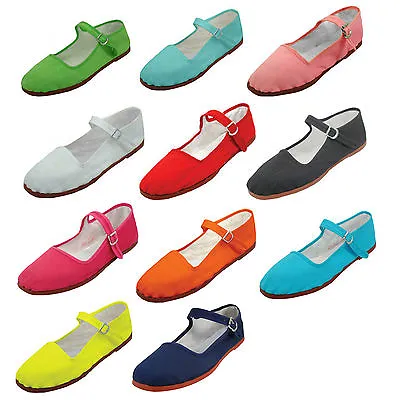New Womens Cotton Mary Jane Shoes Flat Slip On Ballet Sandals Colors Sizes 5-11 • $8.90