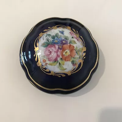 VTG Limoges France Cobalt Blue Hand Painted Bon-bonier Dish Signed Porcelain • £40