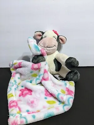 Little Miracles Plush Cow With Pink Bow Floral Hearts Lovey Security Blanket • $15