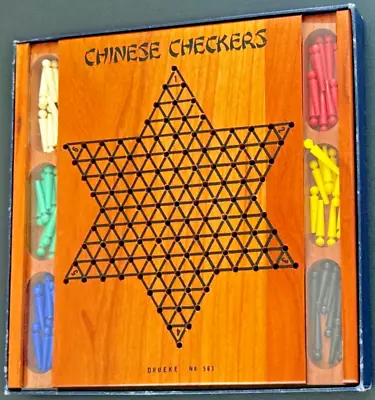 Vintage Drueke Chinese Checkers Wood Board & Plastic Pegs No. 563 - COMPLETE • $11.99