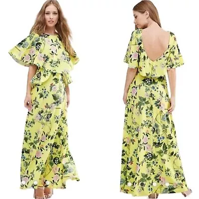 Asos Yellow Floral Print Ruffle Sleeve Maxi Dress Size 4 Gently Used • $22.50