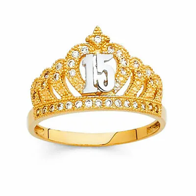 14K Yellow Gold Crown Sweet 15 Anos Quinceanera Ring Anillo De Oro Corona • $271.98