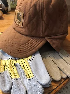 Carhartt Insulated Cap Hat With Ear Flaps Trapper Style & 2 New Pair Gloves XL • $25