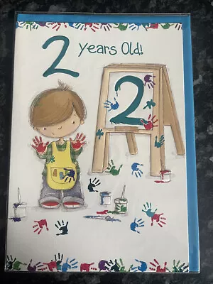 Age 2 Male Birthday Card 2nd Boy Hand Painting Easle • £2.50