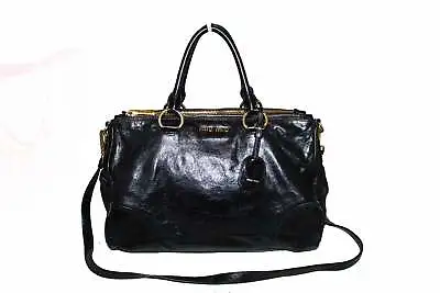 USED Miu Miu Black Vitello Shine Leather Hand/Shoulder Bag AUTHENTIC • $830