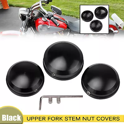 Black Upper Fork Stem Nut Covers Fit For Harley Softail FLS FLSTN FLSTFB FLSTFBS • $14.98