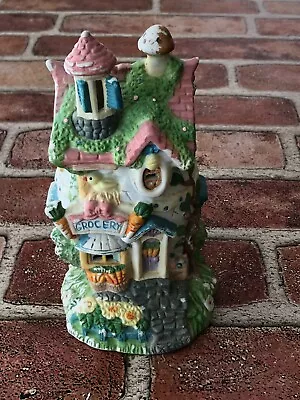 Vintage 90s Hand Painted Ceramic Easter Village Bunny Rabbit Egg House GROCERY • $19.95