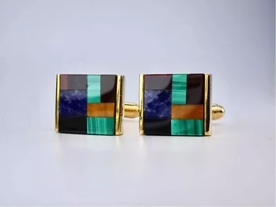 Christian Dior Cufflinks Multi-Color Onyx Tiger Eye Malachite Stone Pre-owned • $279