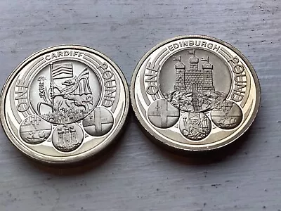 £1 City Coins. EDINBURGH & CARDIFF. Both PROOF. Dated 2011. • £0.06