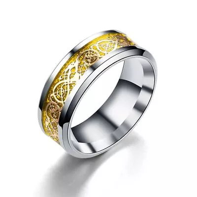 Men Women Gold Plated Blue Black Red Stainless Steel Celtic Dragon Band Ring 8mm • $7.90