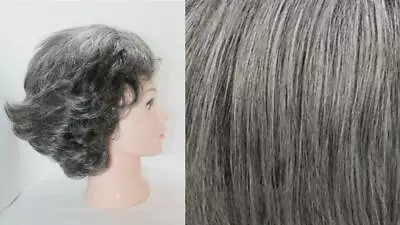 $15.73 • Buy Magic Touch Human Hair Wig Short Feathered Layered Bangs Dark Brown 70% Gray